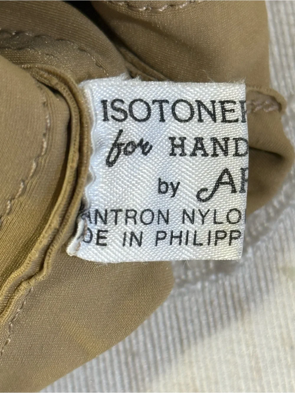 Vintage Isotoner ARIS Hand Vigor Tan Leather Nylon Driving Gloves Sz Large 8